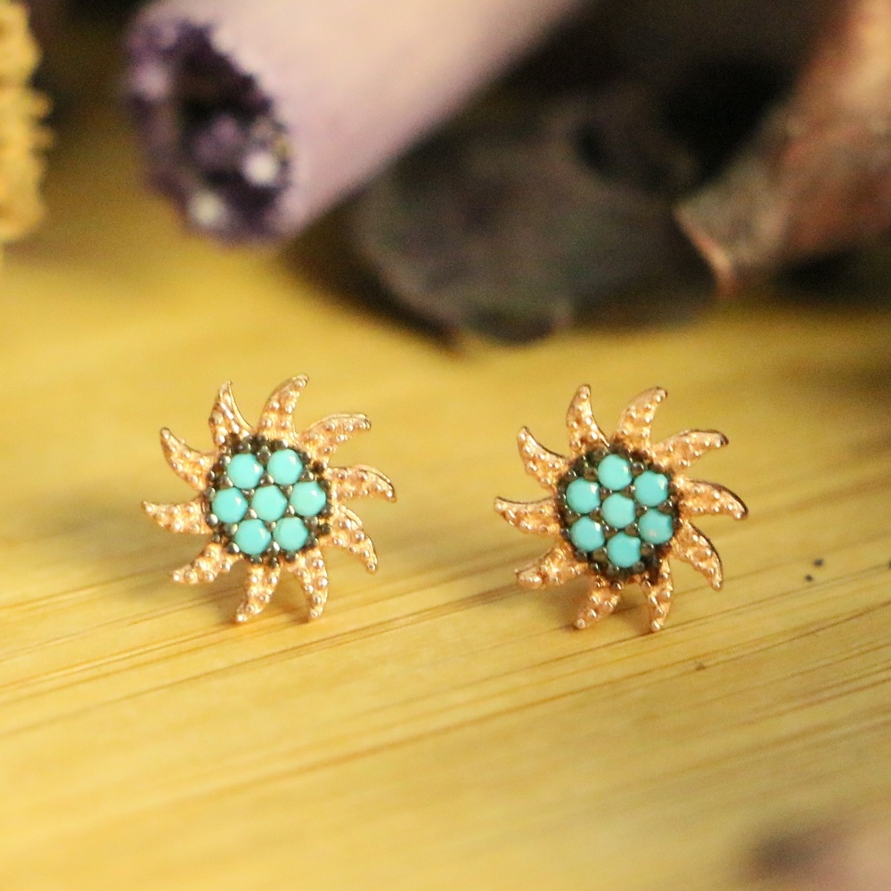 925 Sterling Silver sun Earrings with Turquoise - Picture 8 of 8